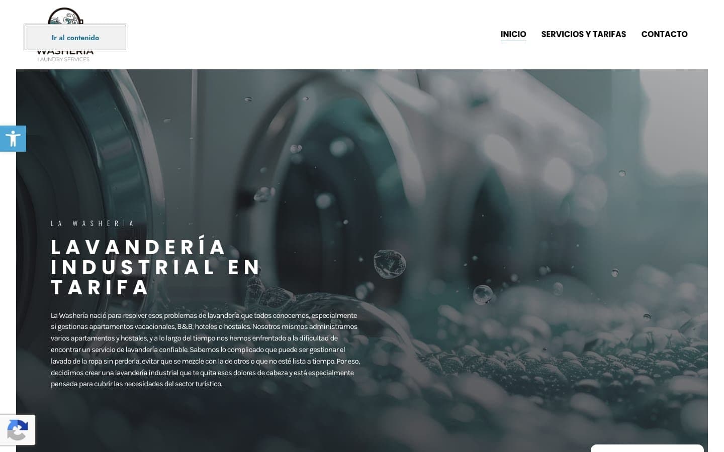 Screenshot of the Washeria – Comprehensive Industrial Laundry Solutions website homepage