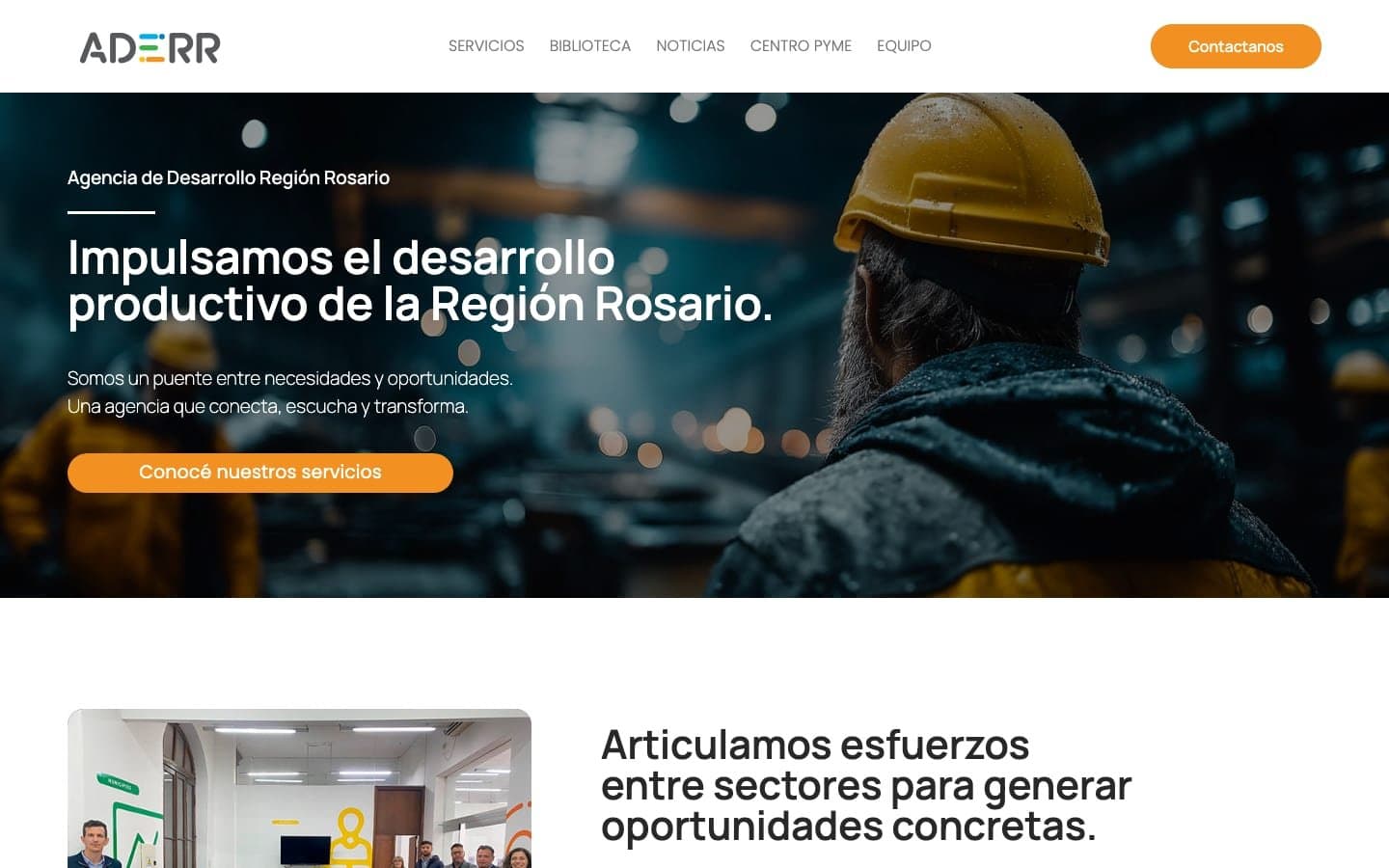 Screenshot of the ADERR – Rosario Region Development Agency website homepage